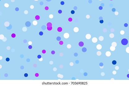 Light Pink, Blue vector banner with circles, spheres. Abstract spots. Background of Art bubbles in halftone style with colored gradient.