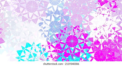 Light pink, blue vector beautiful snowflakes backdrop with flowers. Colorful abstract illustration with snowflakes. Poster, banner  for New year design.