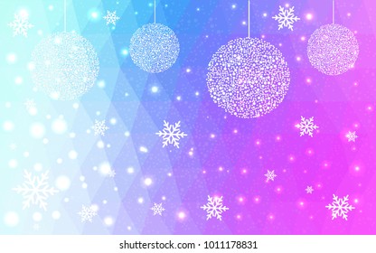 Light Pink Blue vector christmas polygon background. Low poly Illustration consisting of triangles with snowflakes. Texture, seamless background of New Year celebration.