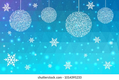Light Pink Blue vector christmas polygon background. Low poly Illustration consisting of triangles with snowflakes. Texture, seamless background of New Year celebration.
