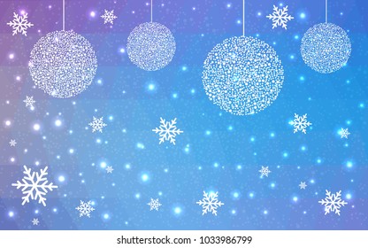 Light Pink Blue vector christmas polygon background. Low poly Illustration consisting of triangles with snowflakes. Texture, seamless background of New Year celebration.