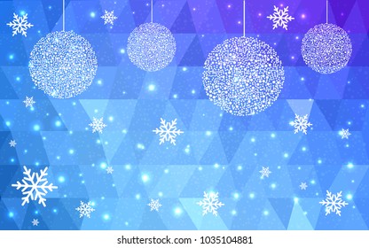 Light Pink Blue vector christmas postcard low polygon background. Illustration consisting of triangles. Abstract triangular polygonal origami or crystal design of New Year celebration.
