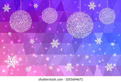 Light Pink Blue vector christmas postcard low polygon background. Illustration consisting of triangles. Abstract triangular polygonal origami or crystal design of New Year celebration.