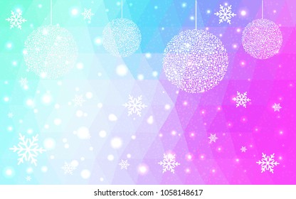 Light Pink Blue vector christmas polygon background. Low poly Illustration consisting of triangles with snowflakes. Texture, seamless background of New Year celebration.