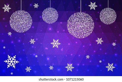 Light Pink Blue vector christmas postcard low polygon background. Illustration consisting of triangles. Abstract triangular polygonal origami or crystal design of New Year celebration.