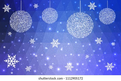 Light Pink Blue vector christmas polygon background. Low poly Illustration consisting of triangles with snowflakes. Texture, seamless background of New Year celebration.