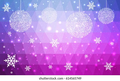 Light Pink Blue vector christmas polygon background. Low poly Illustration consisting of triangles with snowflakes. Texture, seamless background of New Year celebration.
