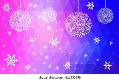 Light Pink Blue vector christmas polygon background. Low poly Illustration consisting of triangles with snowflakes. Texture, seamless background of New Year celebration.