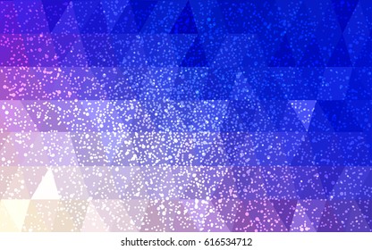 Light Pink, Blue vector christmas polygon background. Low poly Illustration consisting of triangles with snowflakes. Texture background of New Year celebration.