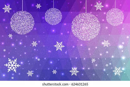 Light Pink, Blue vector christmas polygon background. Low poly Illustration consisting of triangles with snowflakes. Texture, seamless background of New Year celebration.