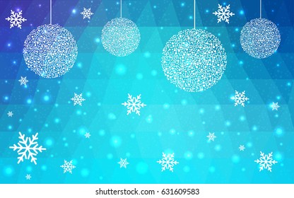 Light Pink Blue vector christmas polygon background. Low poly Illustration consisting of triangles with snowflakes. Texture, seamless background of New Year celebration.