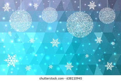 Light Pink Blue vector christmas polygon background. Low poly Illustration consisting of triangles with snowflakes. Texture, seamless background of New Year celebration.