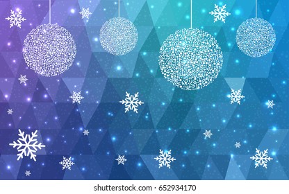 Light Pink Blue vector christmas postcard low polygon background. Illustration consisting of triangles. Abstract triangular polygonal origami or crystal design of New Year celebration.