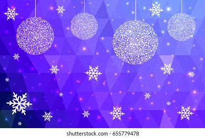 Light Pink Blue vector christmas postcard low polygon background. Illustration consisting of triangles. Abstract triangular polygonal origami or crystal design of New Year celebration.