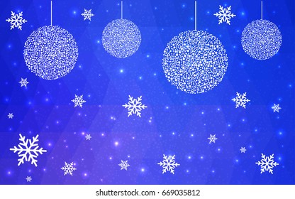 Light Pink Blue vector christmas polygon background. Low poly Illustration consisting of triangles with snowflakes. Texture, seamless background of New Year celebration.