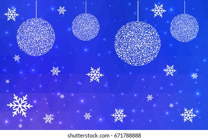 Light Pink Blue vector christmas polygon background. Low poly Illustration consisting of triangles with snowflakes. Texture, seamless background of New Year celebration.