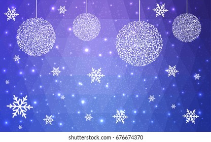 Light Pink Blue vector christmas polygon background. Low poly Illustration consisting of triangles with snowflakes. Texture, seamless background of New Year celebration.