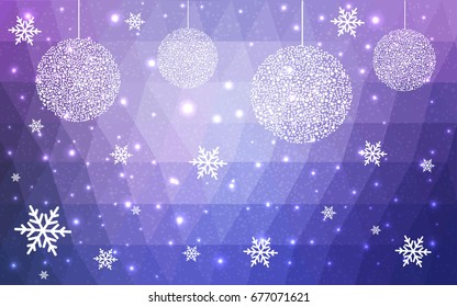 Light Pink Blue vector christmas postcard low polygon background. Illustration consisting of triangles. Abstract triangular polygonal origami or crystal design of New Year celebration.