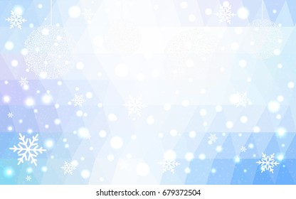 Light Pink Blue vector christmas polygon background. Low poly Illustration consisting of triangles with snowflakes. Texture, seamless background of New Year celebration.