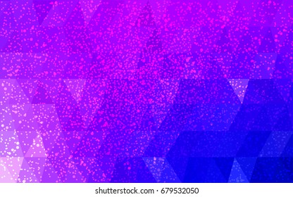 Light Pink, Blue vector christmas polygon background. Low poly Illustration consisting of triangles with snowflakes. Texture background of New Year celebration.