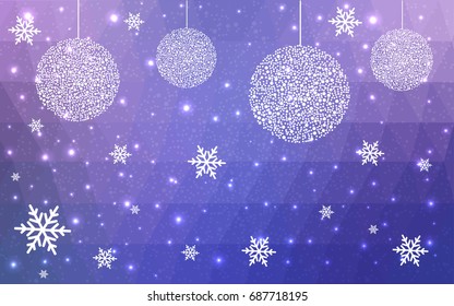 Light Pink Blue vector christmas polygon background. Low poly Illustration consisting of triangles with snowflakes. Texture, seamless background of New Year celebration.