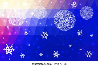 Light Pink Blue vector christmas postcard low polygon background. Illustration consisting of triangles. Abstract triangular polygonal origami or crystal design of New Year celebration.