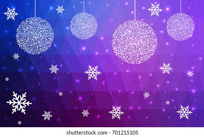 Light Pink Blue vector christmas postcard low polygon background. Illustration consisting of triangles. Abstract triangular polygonal origami or crystal design of New Year celebration.