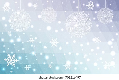 Light Pink Blue vector christmas polygon background. Low poly Illustration consisting of triangles with snowflakes. Texture, seamless background of New Year celebration.
