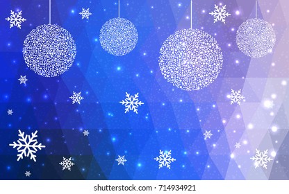 Light Pink Blue vector christmas postcard low polygon background. Illustration consisting of triangles. Abstract triangular polygonal origami or crystal design of New Year celebration.