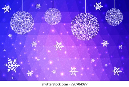 Light Pink Blue vector christmas postcard low polygon background. Illustration consisting of triangles. Abstract triangular polygonal origami or crystal design of New Year celebration.