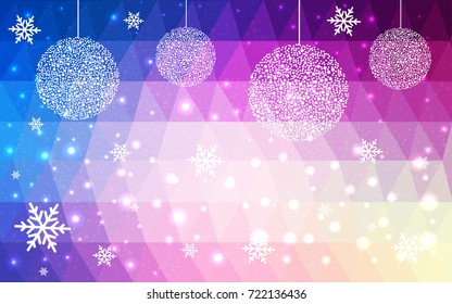 Light Pink Blue vector christmas polygon background. Low poly Illustration consisting of triangles with snowflakes. Texture, seamless background of New Year celebration.