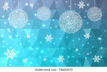 Light Pink Blue vector christmas polygon background. Low poly Illustration consisting of triangles with snowflakes. Texture, seamless background of New Year celebration.