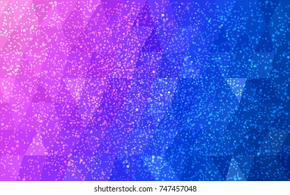Light Pink, Blue vector christmas polygon background. Low poly Illustration consisting of triangles with snowflakes. Texture background of New Year celebration.