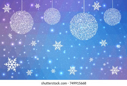 Light Pink Blue vector christmas polygon background. Low poly Illustration consisting of triangles with snowflakes. Texture, seamless background of New Year celebration.