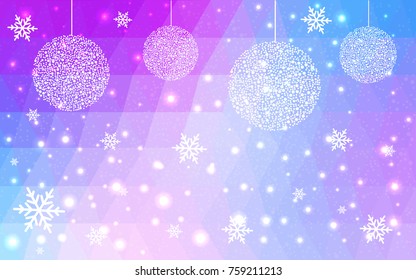 Light Pink Blue vector christmas postcard low polygon background. Illustration consisting of triangles. Abstract triangular polygonal origami or crystal design of New Year celebration.