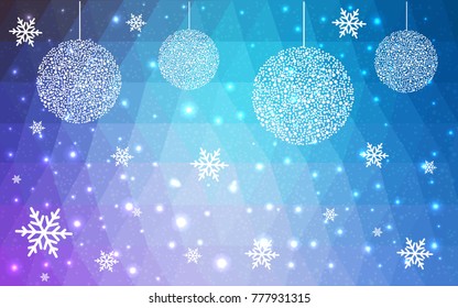Light Pink Blue vector christmas polygon background. Low poly Illustration consisting of triangles with snowflakes. Texture, seamless background of New Year celebration.