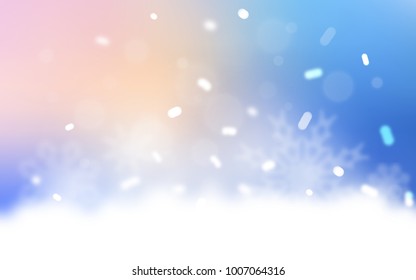 Light Pink, Blue vector cover with beautiful snowflakes. Snow on blurred abstract background with gradient. The pattern can be used for new year ad, booklets.