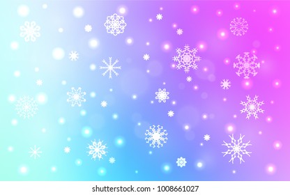 Light Pink, Blue vector cover with beautiful snowflakes. Glitter abstract illustration with crystals of ice. New year design for your ad, poster, banner.