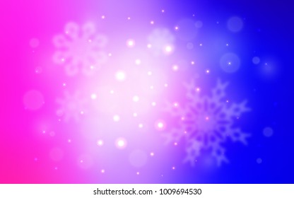 Light Pink, Blue vector cover with beautiful snowflakes. Snow on blurred abstract background with gradient. New year design for your business advert.