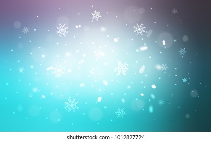 Light Pink, Blue vector cover with beautiful snowflakes. Blurred decorative design in xmas style with snow. New year design for your ad, poster, banner.