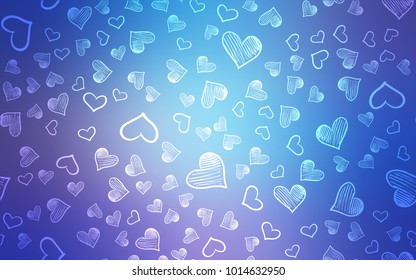 Light Pink, Blue vector cover with Shining hearts. Glitter abstract illustration with colorful hearts in romantic style. Design for ad, poster, banner of Valentine Day.