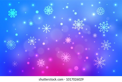 Light Pink, Blue vector cover with beautiful snowflakes. Glitter abstract illustration with crystals of ice. The pattern can be used for new year leaflets.