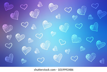 Light Pink, Blue vector cover with Shining hearts. Hearts on blurred abstract background with colorful gradient. Pattern can be used for valentine's ad, booklets.