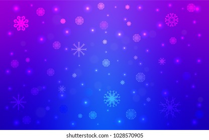 Light Pink, Blue vector cover with beautiful snowflakes. Blurred decorative design in xmas style with snow. The pattern can be used for year new  websites.