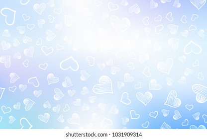 Light Pink, Blue vector cover with Shining hearts. Illustration with hearts in love concept for valentine's day. Template for Valentine's greeting postcards.