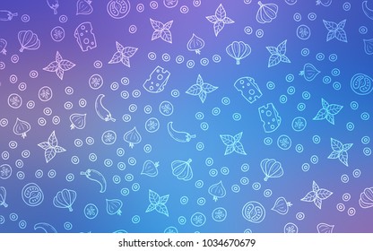 Light Pink, Blue vector cover with cuisine gourmet. Glitter abstract sketch with gourmet food. Pattern for menu of cafes, bars, restaurants.