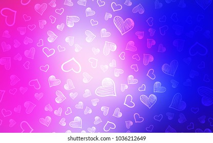 Light Pink, Blue vector cover with Shining hearts. Illustration with hearts in love concept for valentine's day. Pattern for marriage gifts, congratulations.