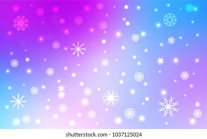 Light Pink, Blue vector cover with beautiful snowflakes. Blurred decorative design in xmas style with snow. The pattern can be used for new year ad, booklets.