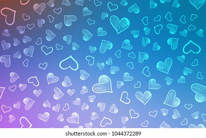Light Pink, Blue vector cover with Shining hearts. Decorative shining illustration with hearts on abstract template. Pattern for marriage gifts, congratulations.