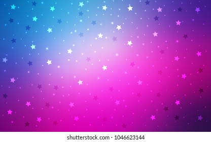 Light Pink, Blue vector cover with small and big stars. Decorative shining illustration with stars on abstract template. Best design for your ad, poster, banner.